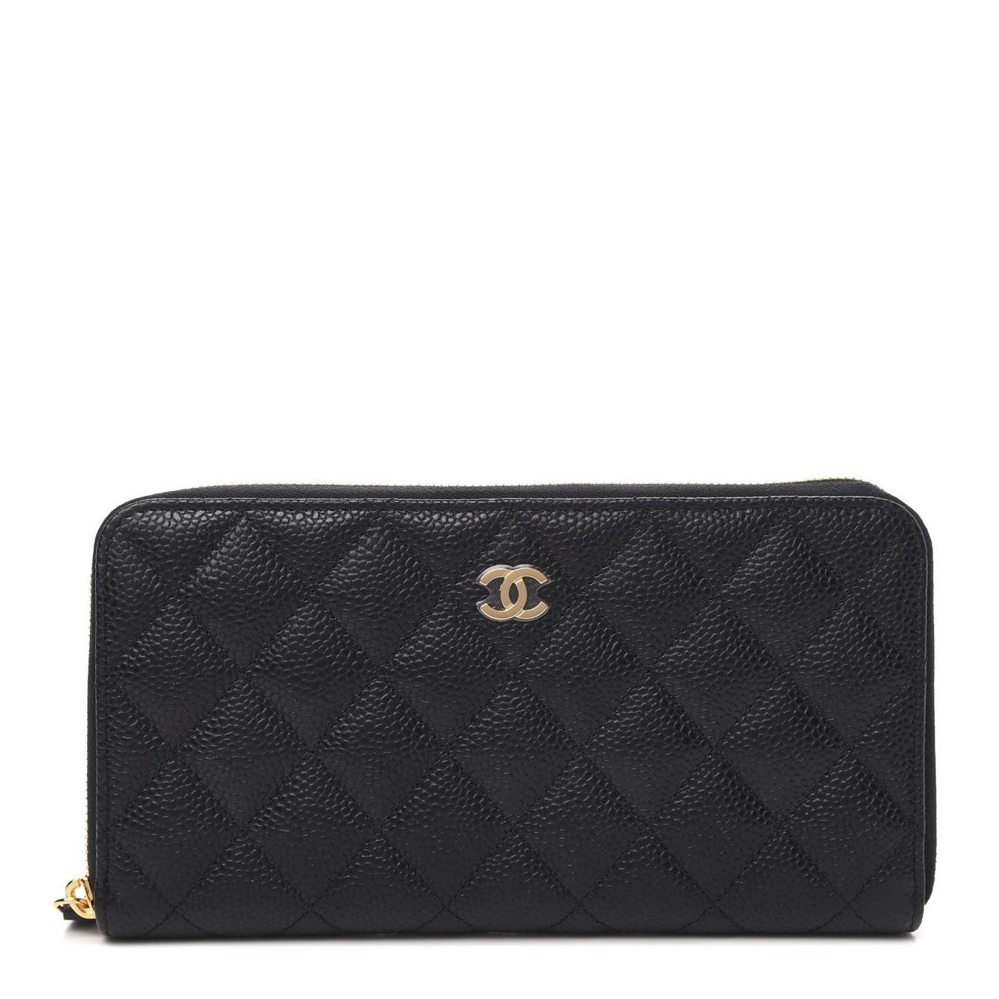 Caviar Quilted Large Gusset Zip Around Wallet Black