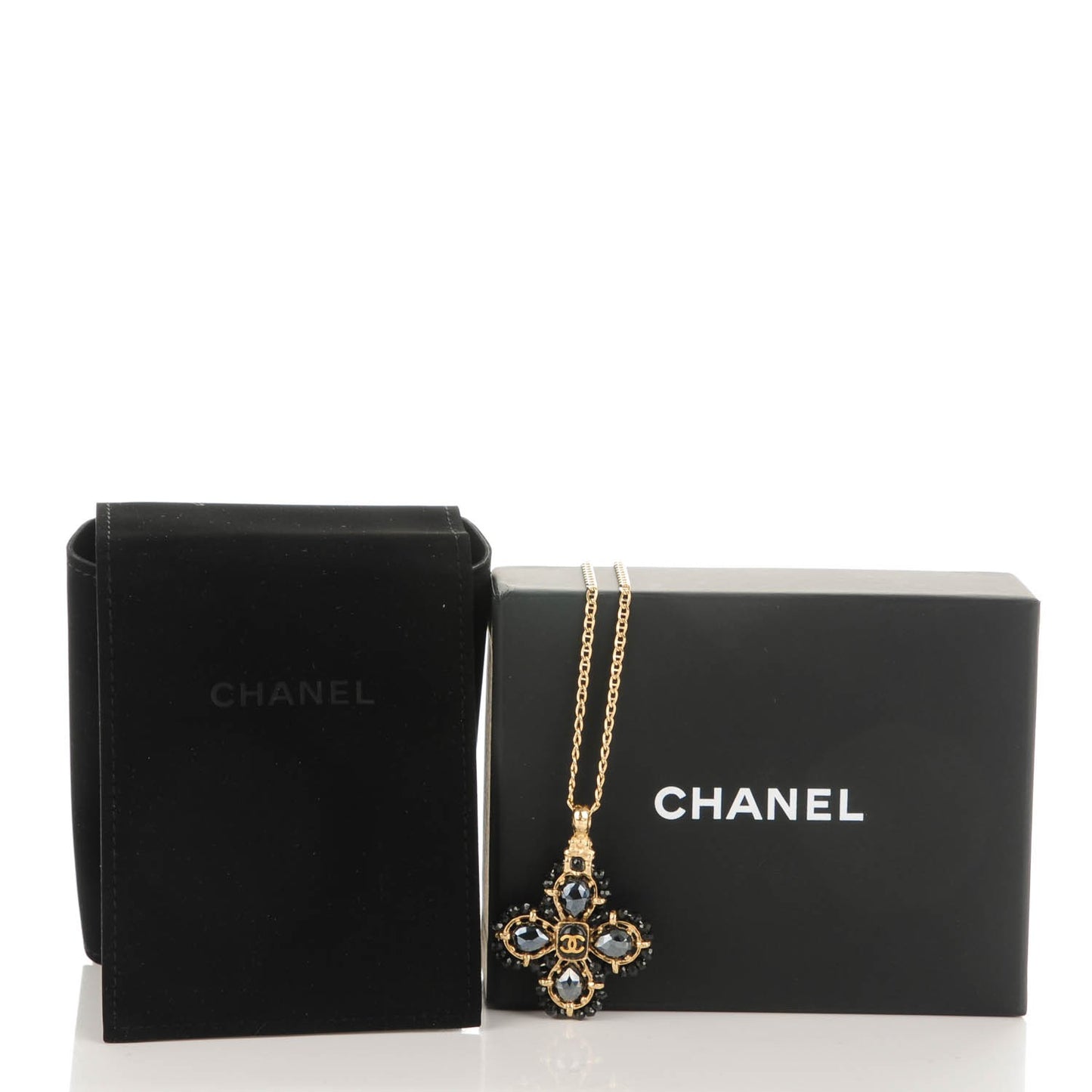Crystal Bead CC Pendant Necklace Black Gold
