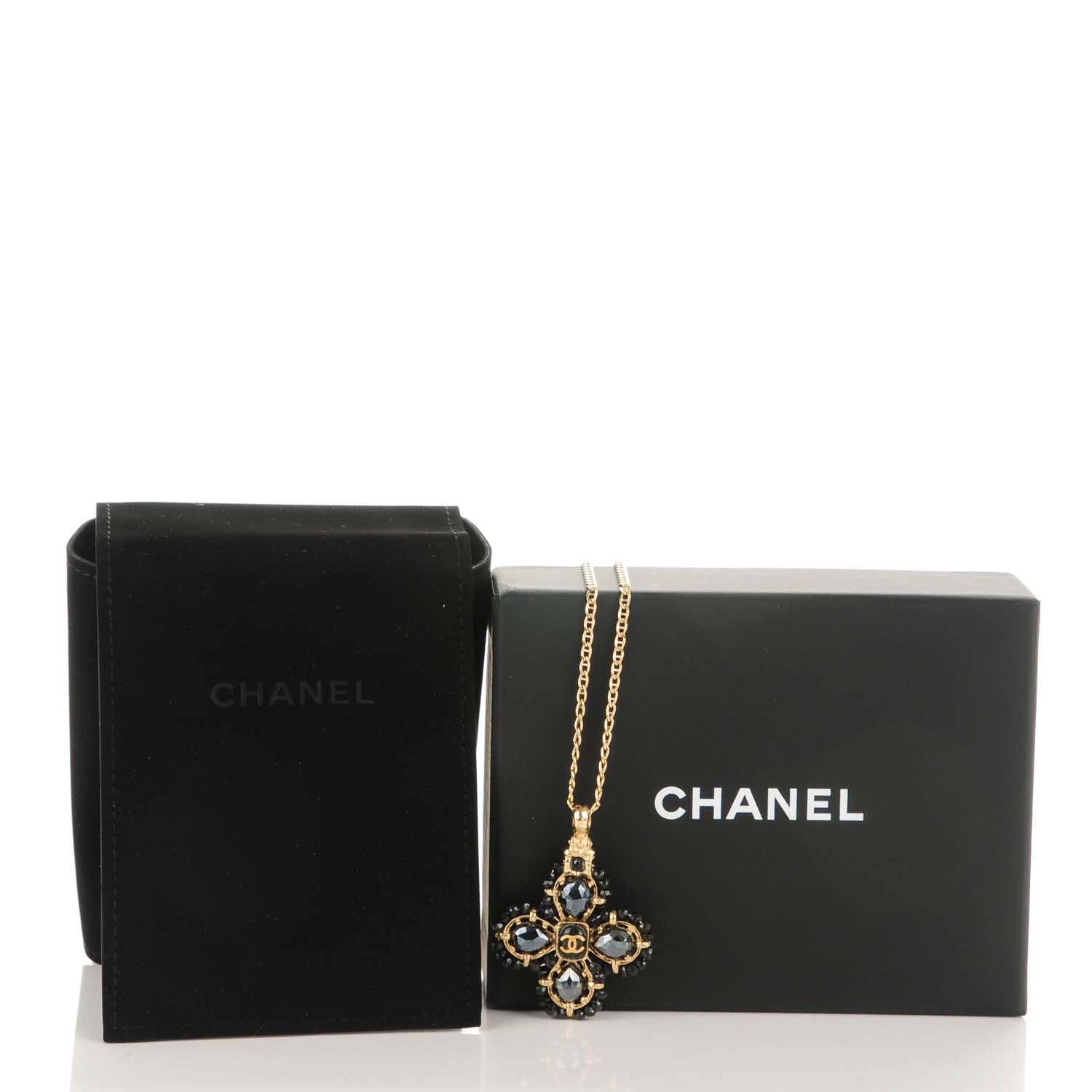 Chanel Crystal Bead CC Pendant Necklace Black Gold 4 of 4