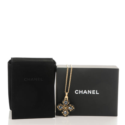 Chanel Crystal Bead CC Pendant Necklace Black Gold 4 of 4