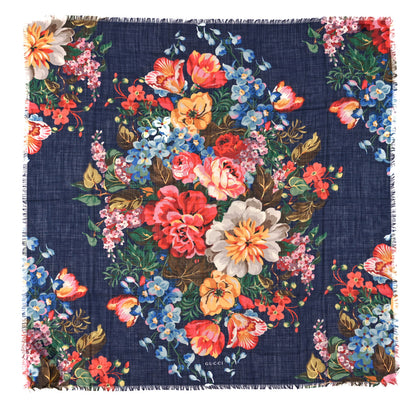 Gucci Wool Josephine Square Shawl Navy Pink 1 of 3