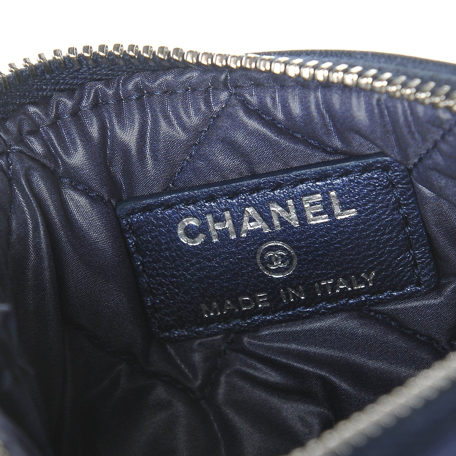 Chanel Metallic Sheepskin Chevron Quilted Small Vintage Mademoiselle Cosmetic Case Navy 6 of 8