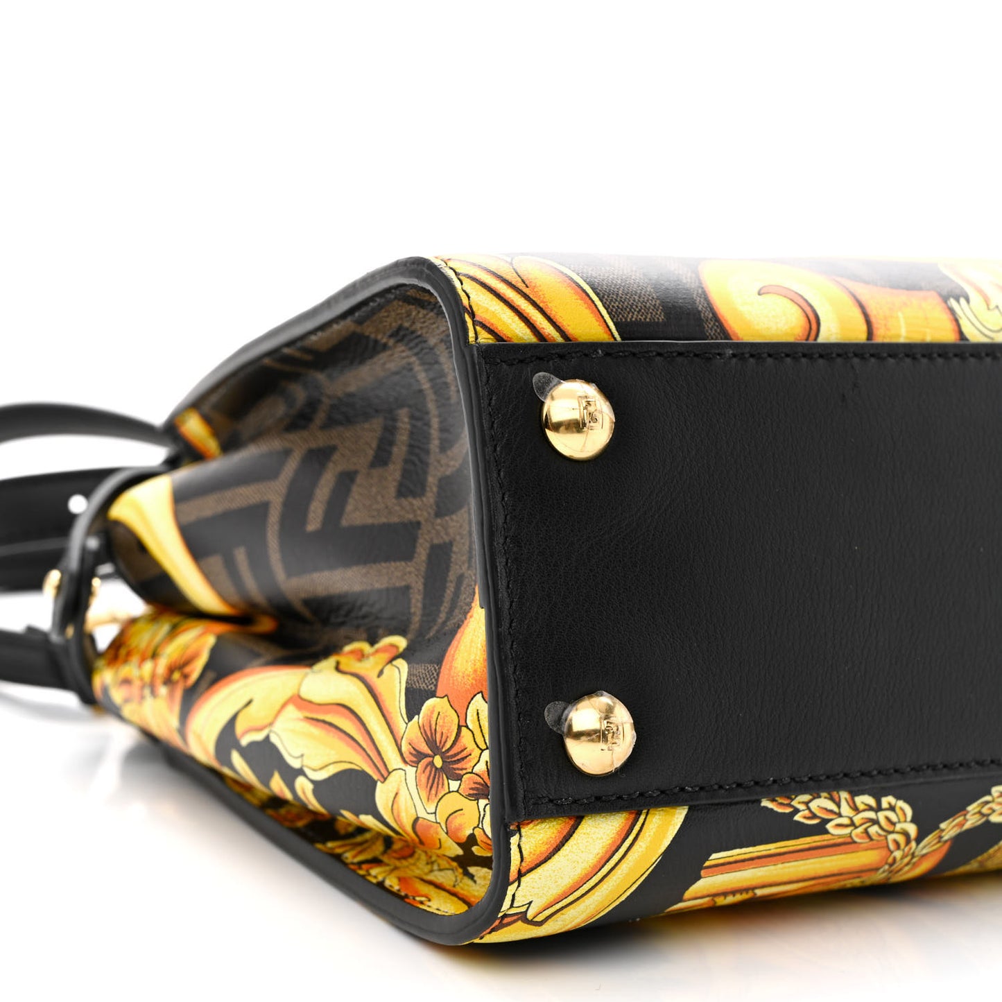 X VERSACE Vitello Seta Nappa Fendace FF Baroque Mini Peekaboo Iconic Satchel Tobacco Black Gold