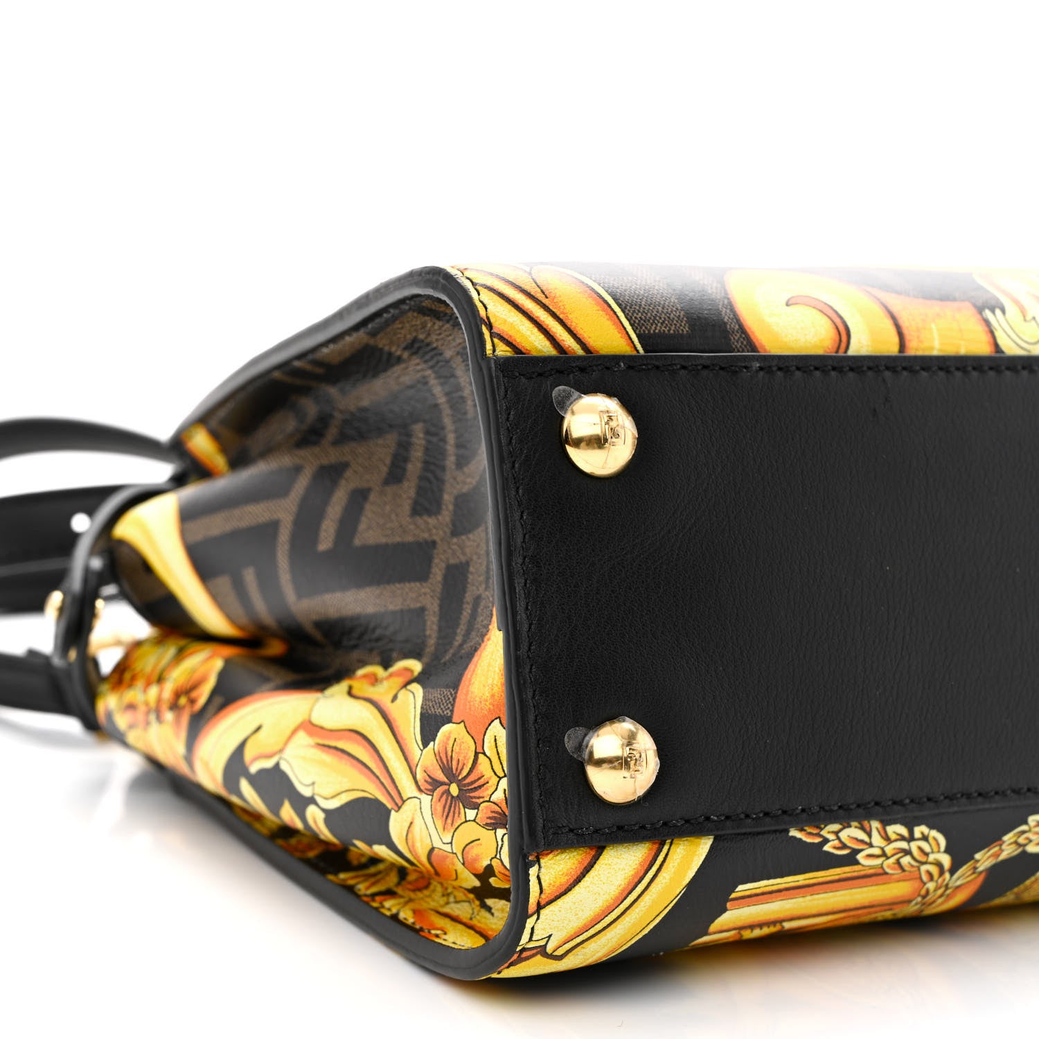 Fendi X VERSACE Vitello Seta Nappa Fendace FF Baroque Mini Peekaboo Iconic Satchel Tobacco Black Gold 9 of 10