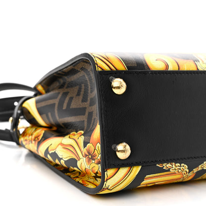 Fendi X VERSACE Vitello Seta Nappa Fendace FF Baroque Mini Peekaboo Iconic Satchel Tobacco Black Gold 9 of 10