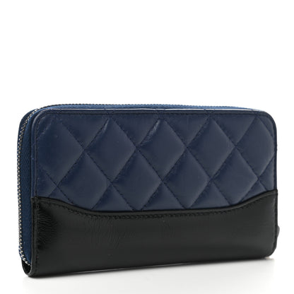 Chanel Aged Calfskin Quilted Small Gabrielle Zip Around Wallet Blue Black 3 of 8