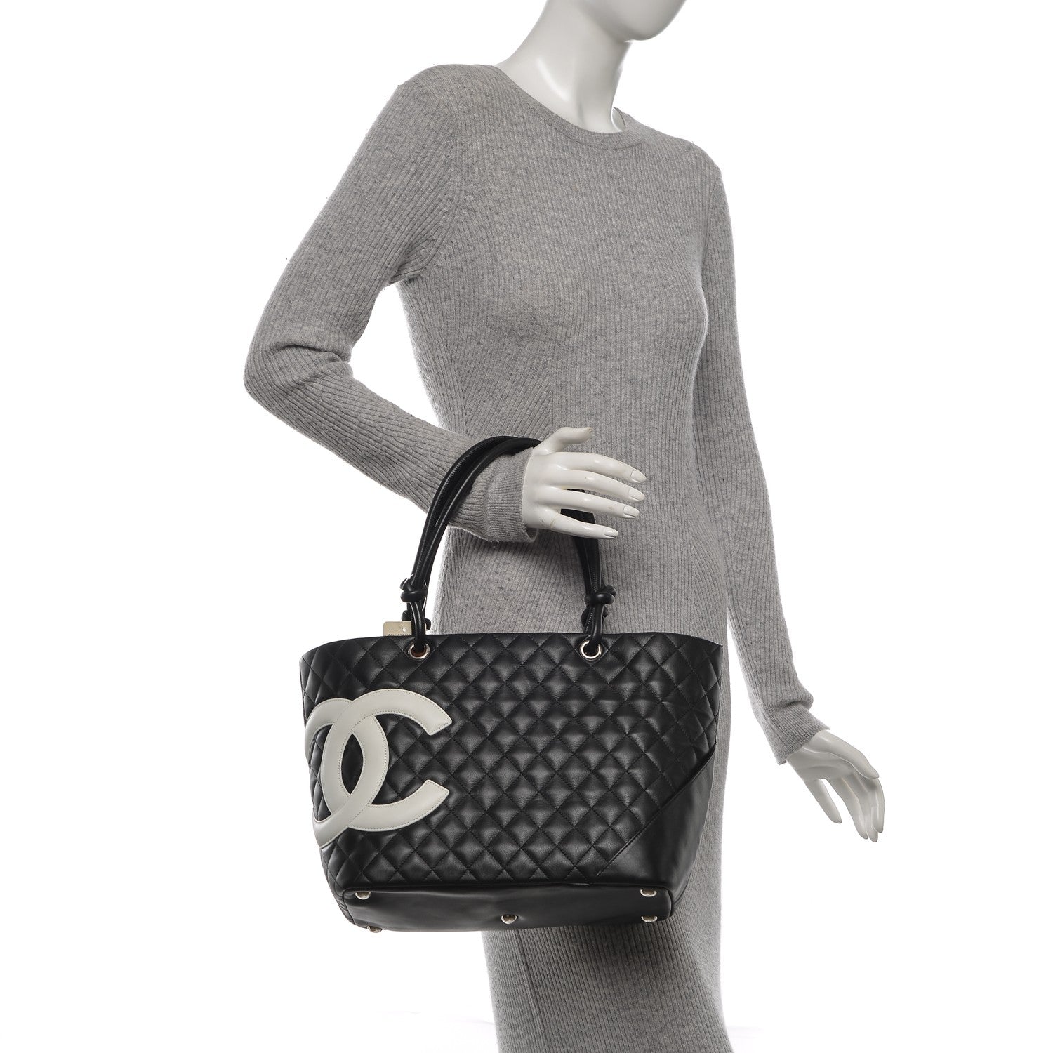 Chanel Calfskin Quilted Large Cambon Tote Black White 2 of 7