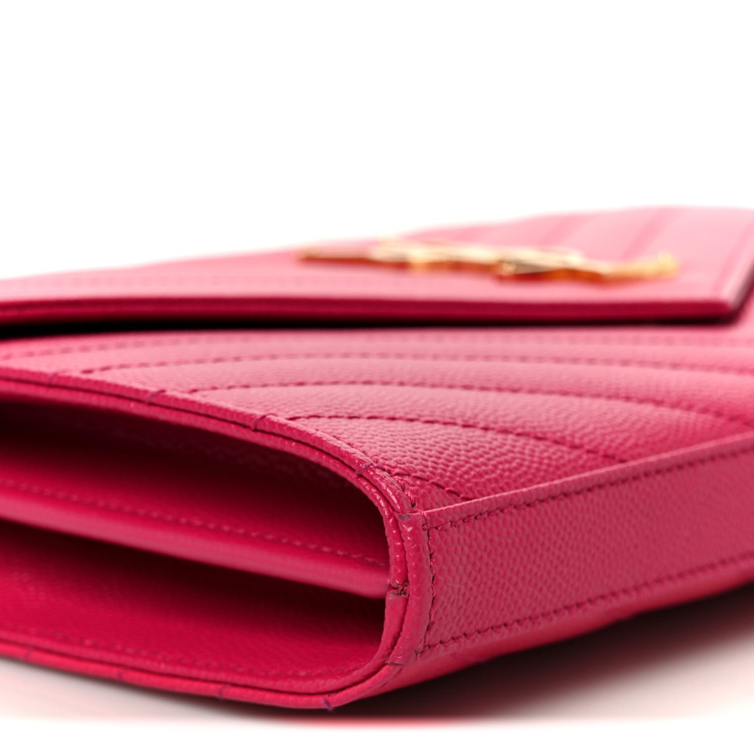 Saint Laurent Grain De Poudre Matelasse Chevron Monogram Chain Wallet Bubblegum 9 of 10
