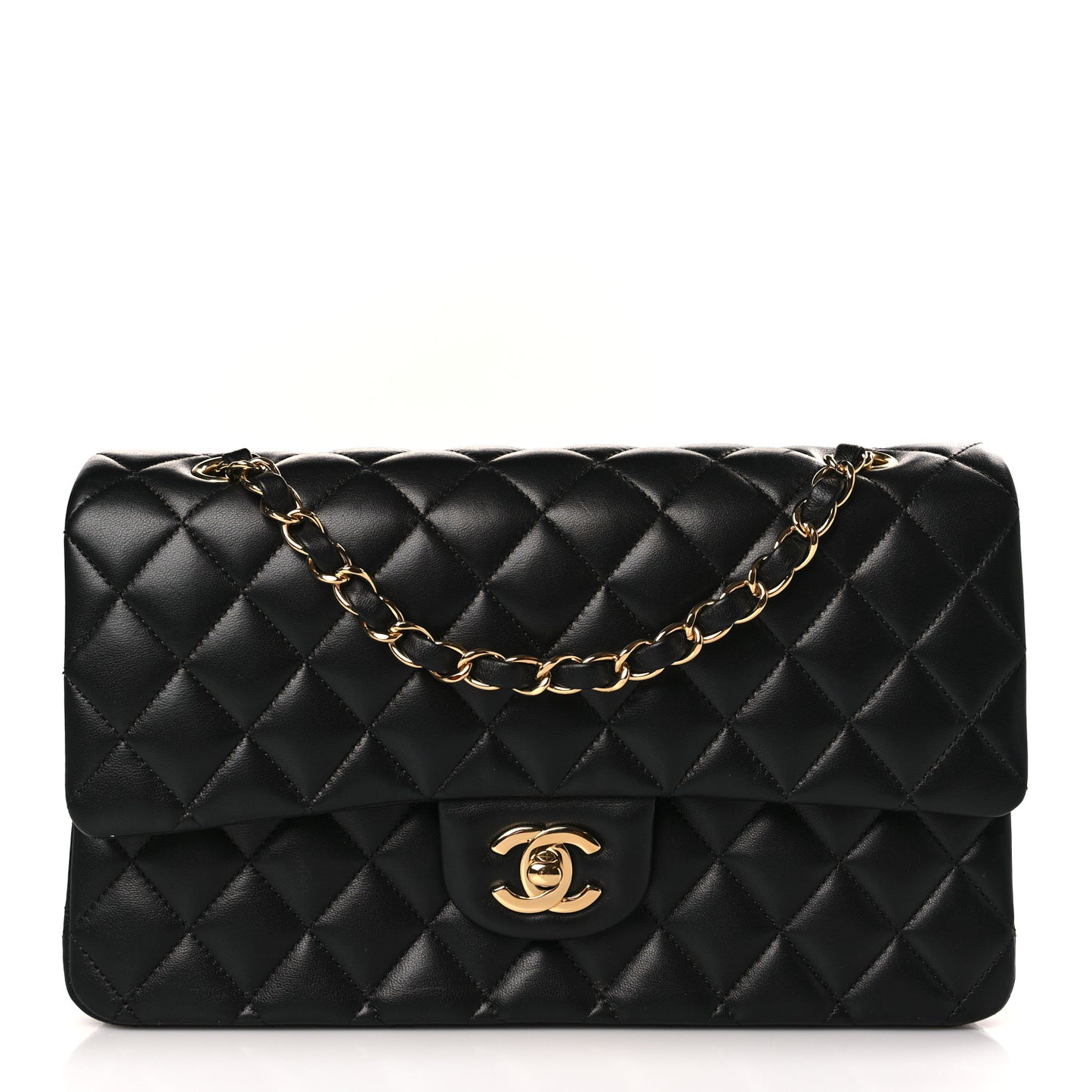 Lambskin Quilted Medium Double Flap Black