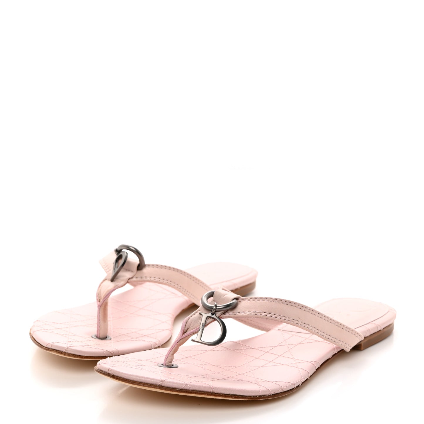 Lambskin Cannage Thong Sandals 36 Rose De Vents