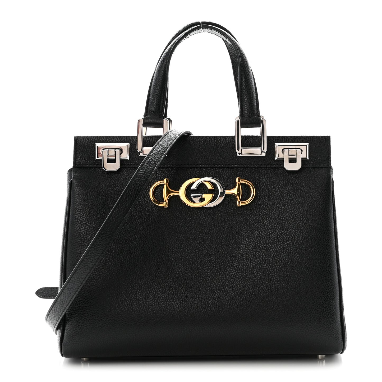 Grainy Calfskin Small Zumi Top Handle Bag Black