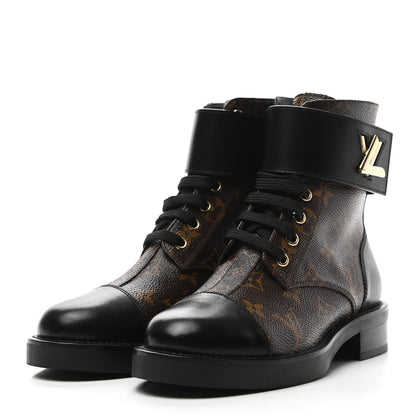 Louis Vuitton Monogram Calfskin Wonderland Flat Ranger Boots 35.5 Black 3 of 9