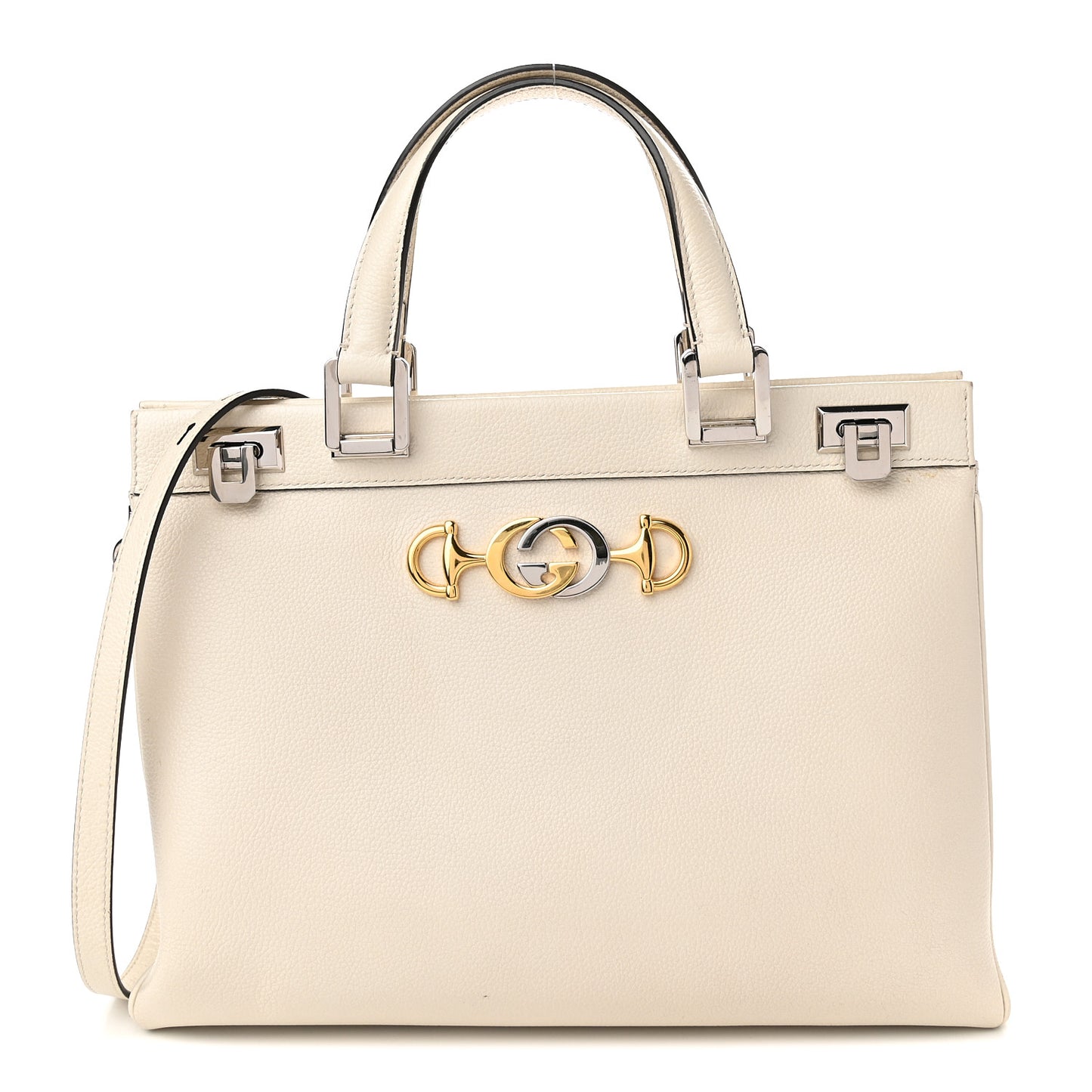 Grainy Calfskin Medium Zumi Top Handle Bag Mystic White