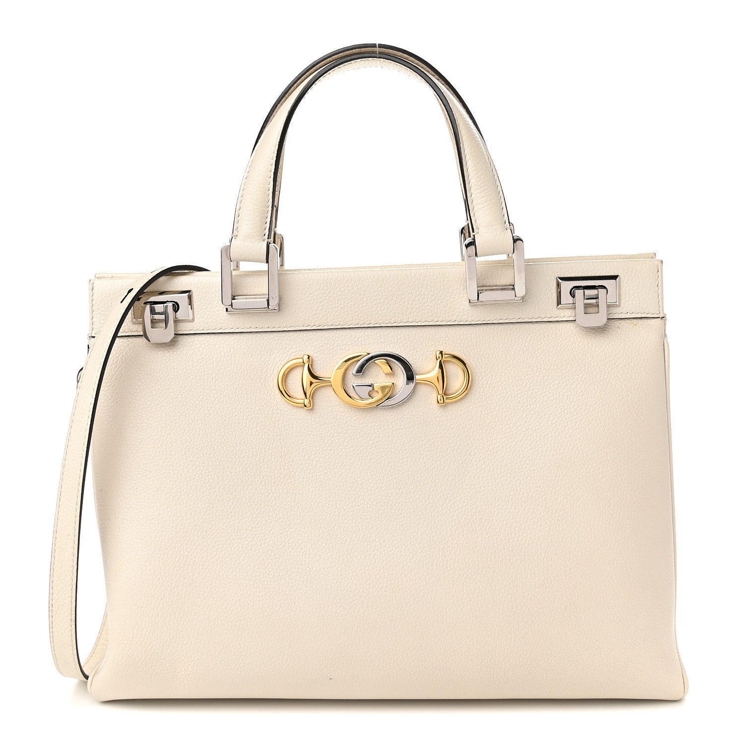Gucci Grainy Calfskin Medium Zumi Top Handle Bag Mystic White 1 of 12