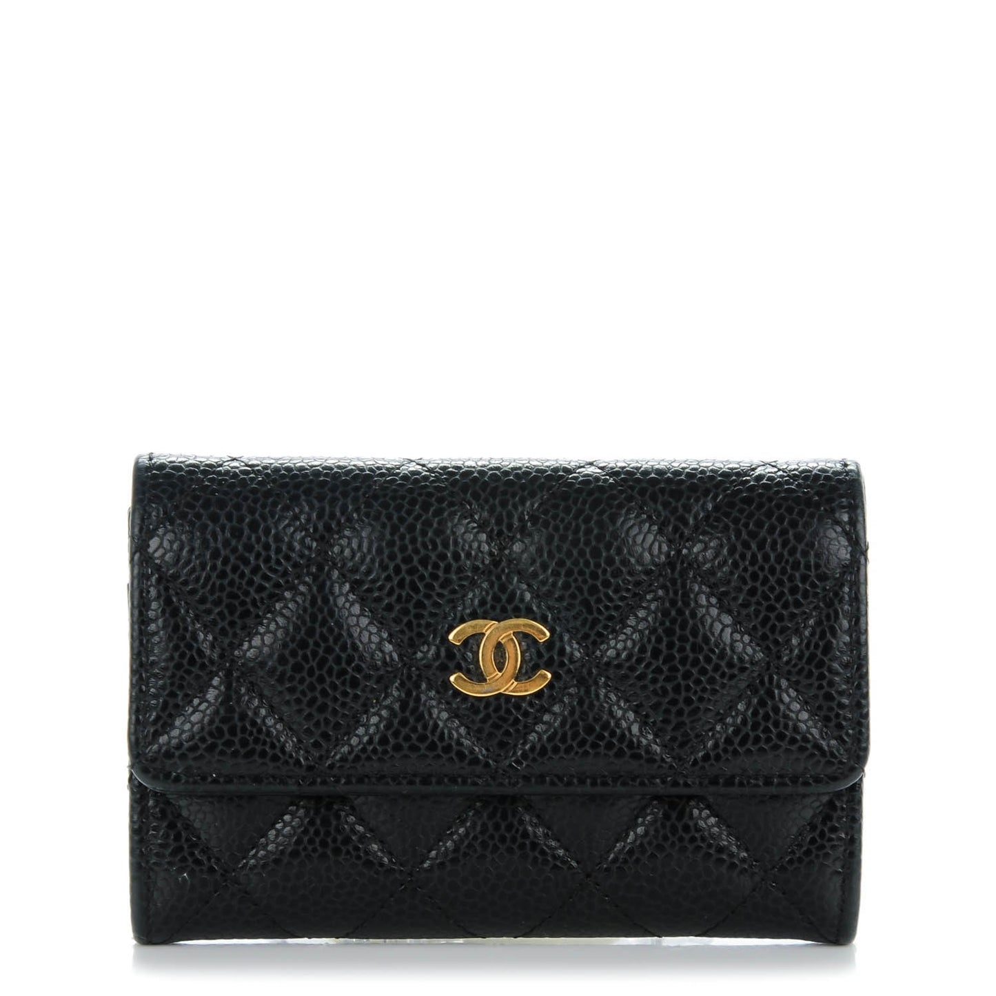 Caviar Quilted Flap Card Holder Black