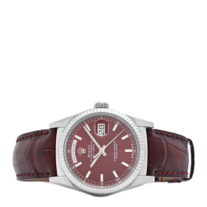 Rolex Stainless Steel 18K White Gold Alligator 36mm Day-Date Watch Cherry 118139 2 of 5