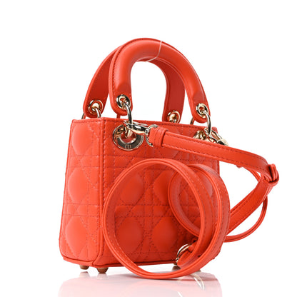 Christian Dior Lambskin Cannage Micro Lady Dior Orange 3 of 10