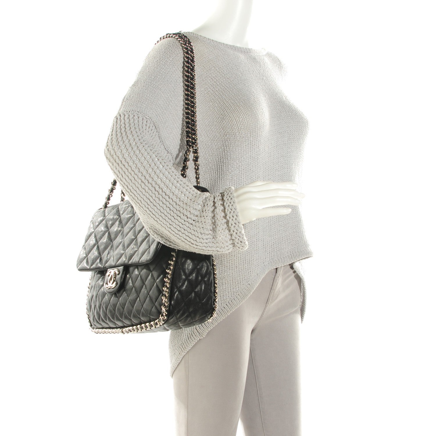Chanel Crumpled Lambskin Chain Around Maxi Flap Black 2 of 7