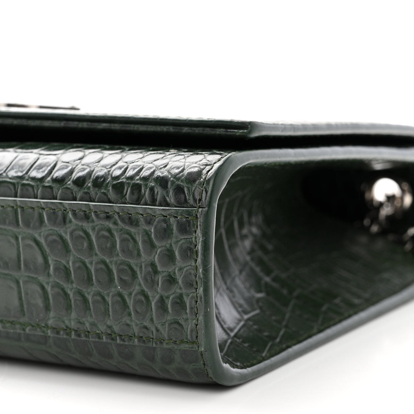 Calfskin Crocodile Embossed Medium Classic Monogram Kate Tassel Satchel Dark Mint