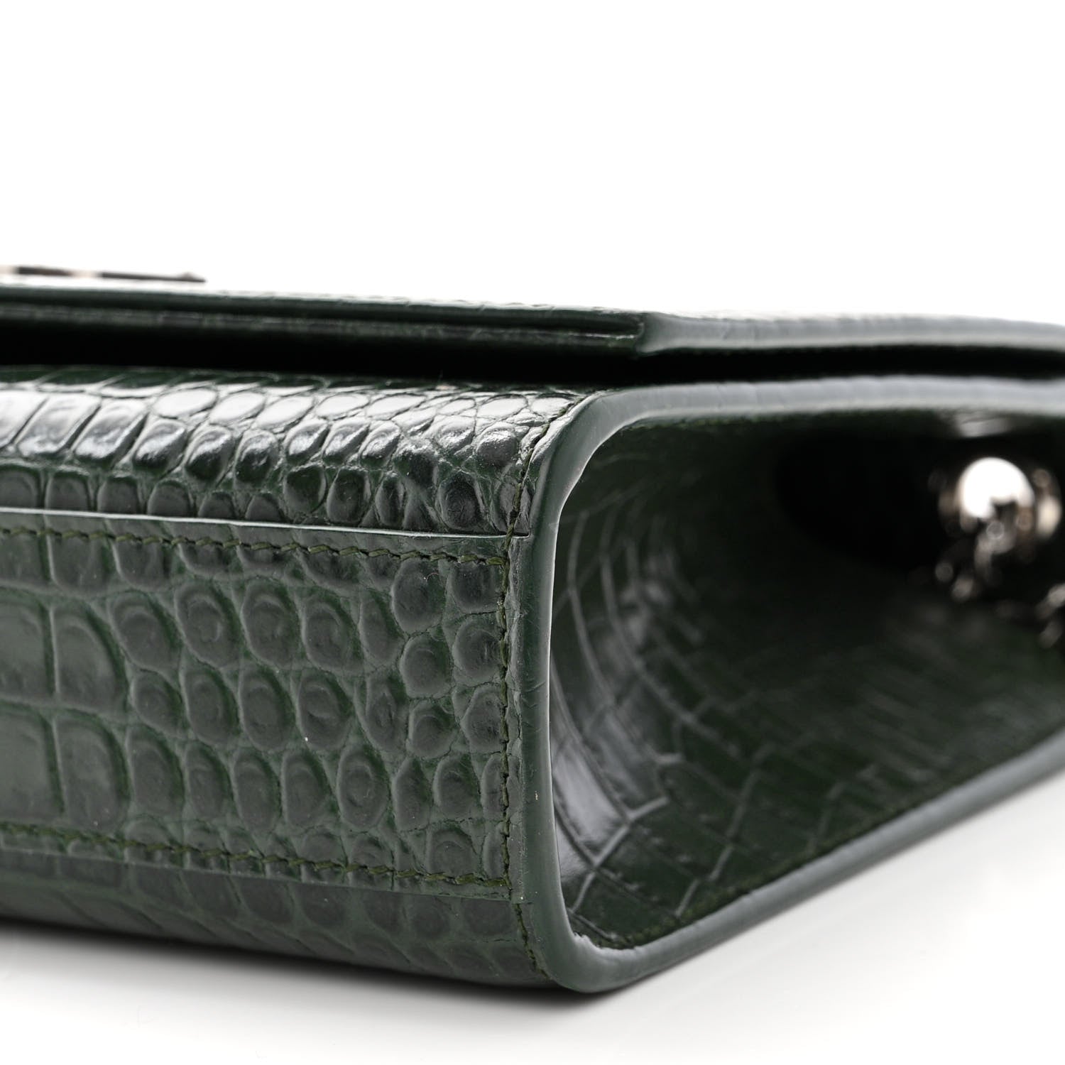 Saint Laurent Calfskin Crocodile Embossed Medium Classic Monogram Kate Tassel Satchel Dark Mint 10 of 10