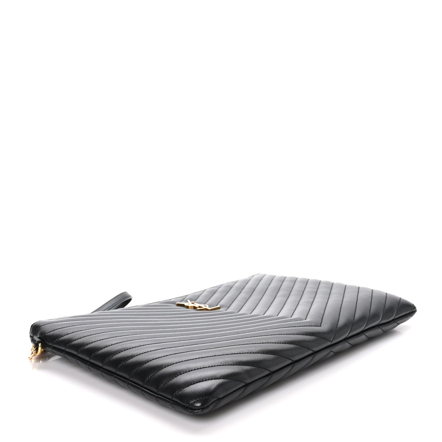 Saint Laurent Calfskin Matelasse Chevron Monogram Document Holder Black 4 of 9