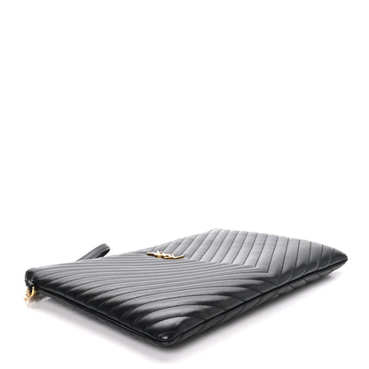 Saint Laurent Calfskin Matelasse Chevron Monogram Document Holder Black 4 of 9