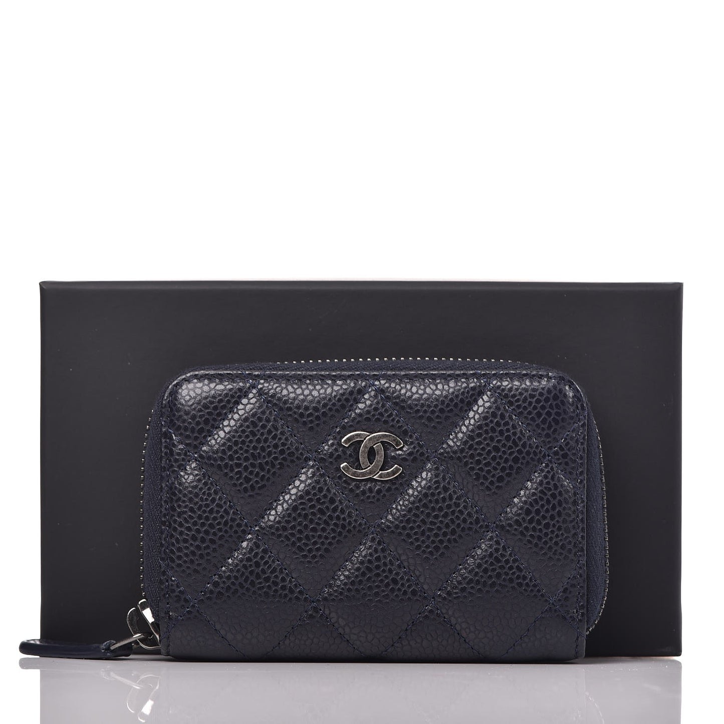 Caviar Quilted Zip Coin Purse Navy