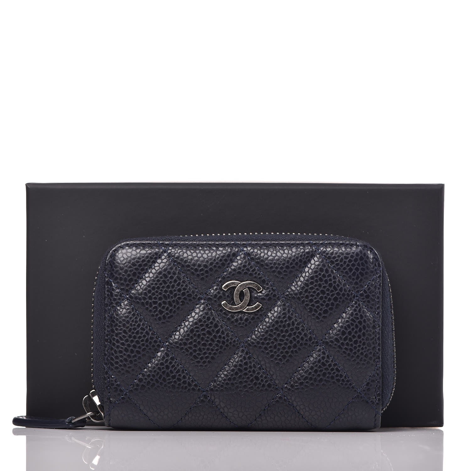 Chanel Caviar Quilted Zip Coin Purse Navy 8 of 8