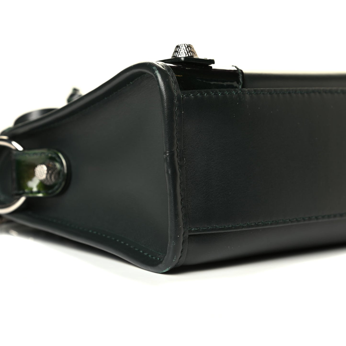 Smooth Calfskin Metallic Patent Giant 12 Silver Hardware Mini City Vert Poker Fonce