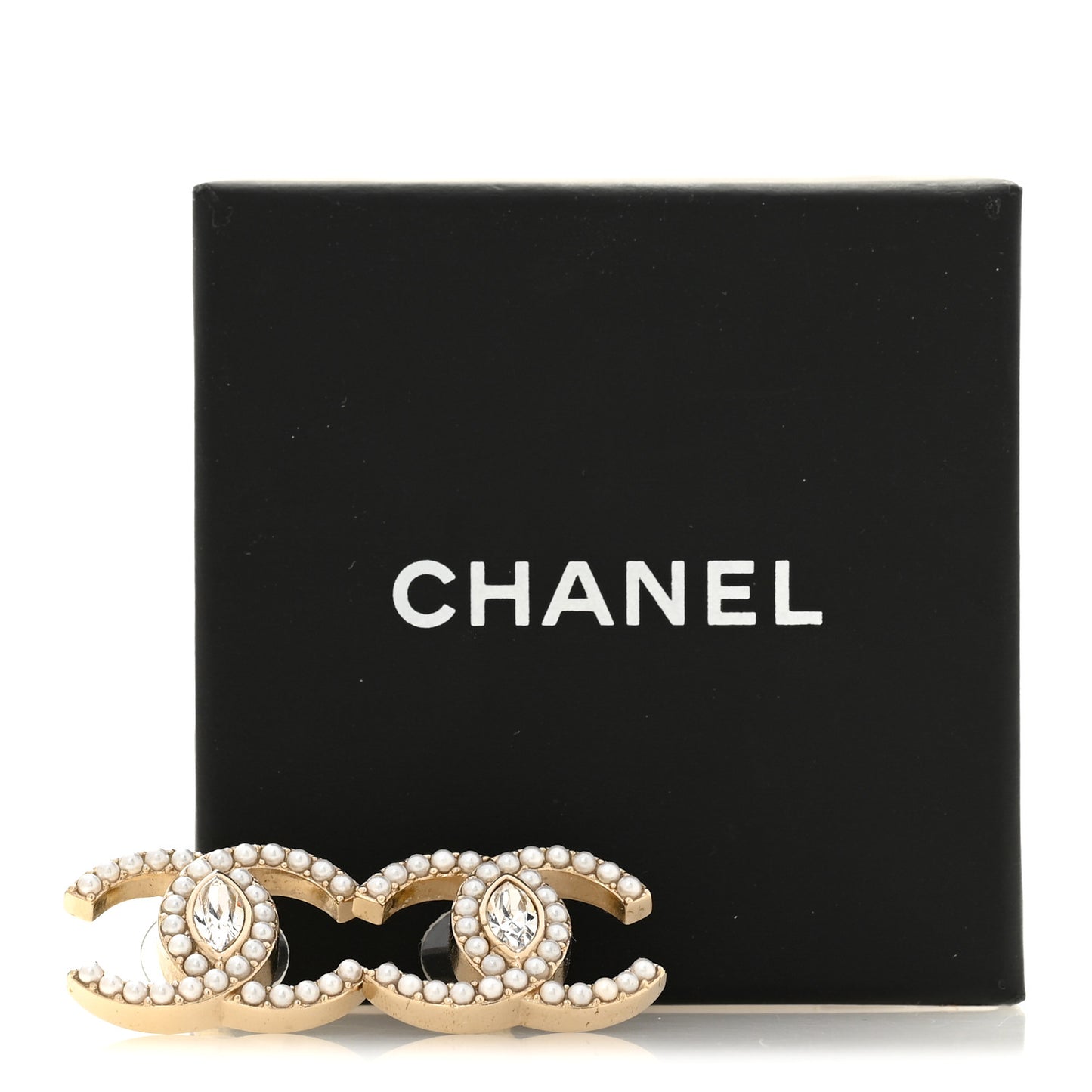 Pearl Marquise Crystal CC Earrings Gold White