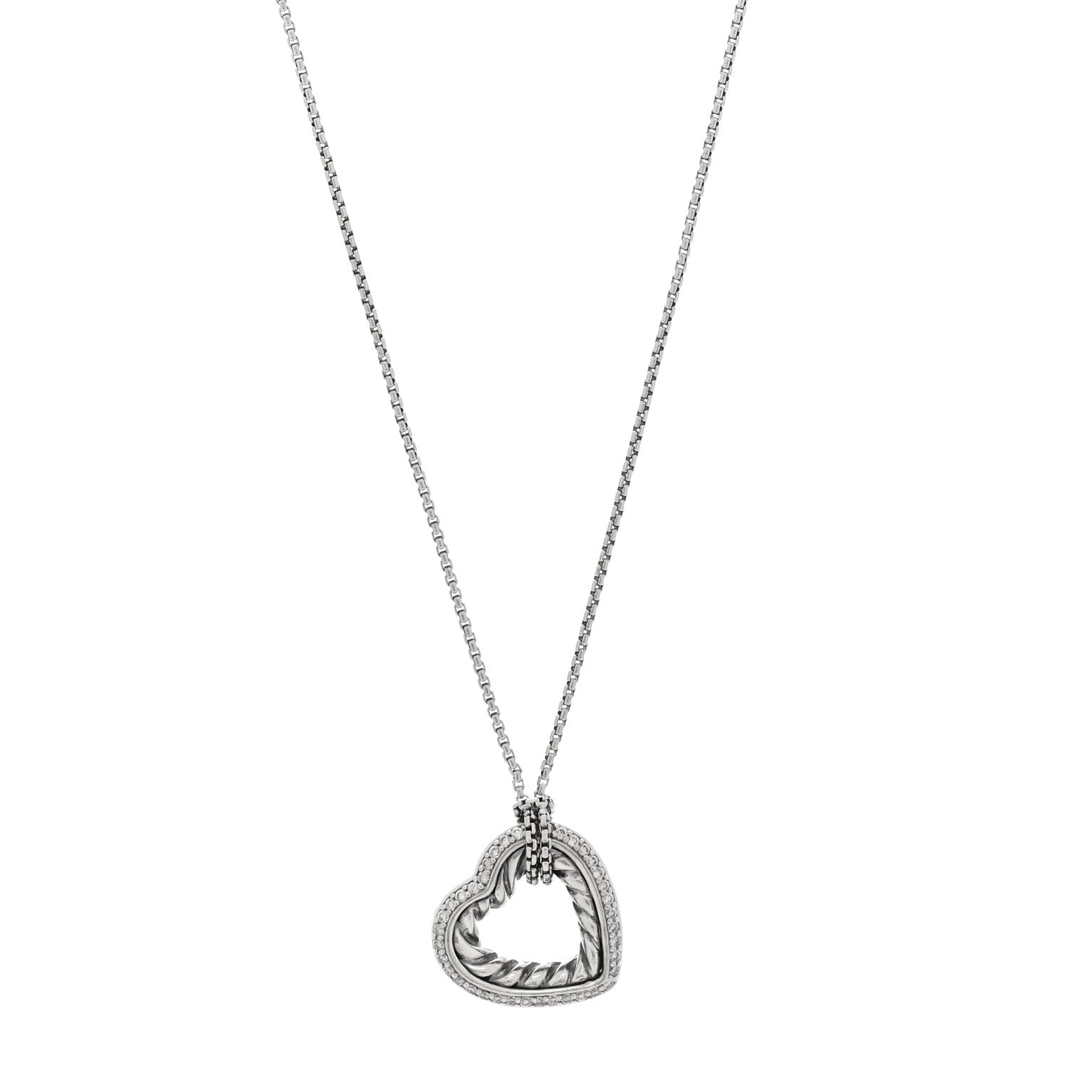 David Yurman Sterling Silver Diamond Open Heart Cable Necklace 1 of 4