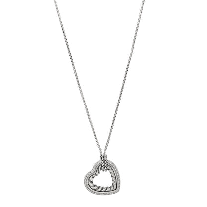 David Yurman Sterling Silver Diamond Open Heart Cable Necklace 1 of 4