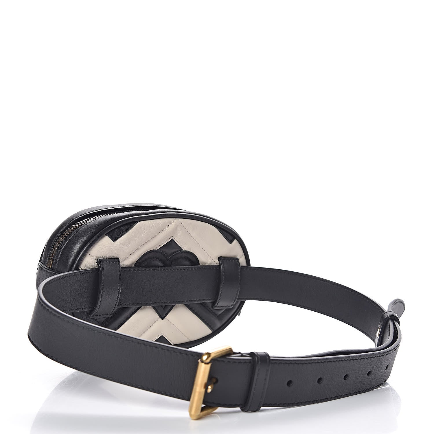 Gucci Calfskin Matelasse GG Marmont Belt Bag 85 34 Black White 3 of 10