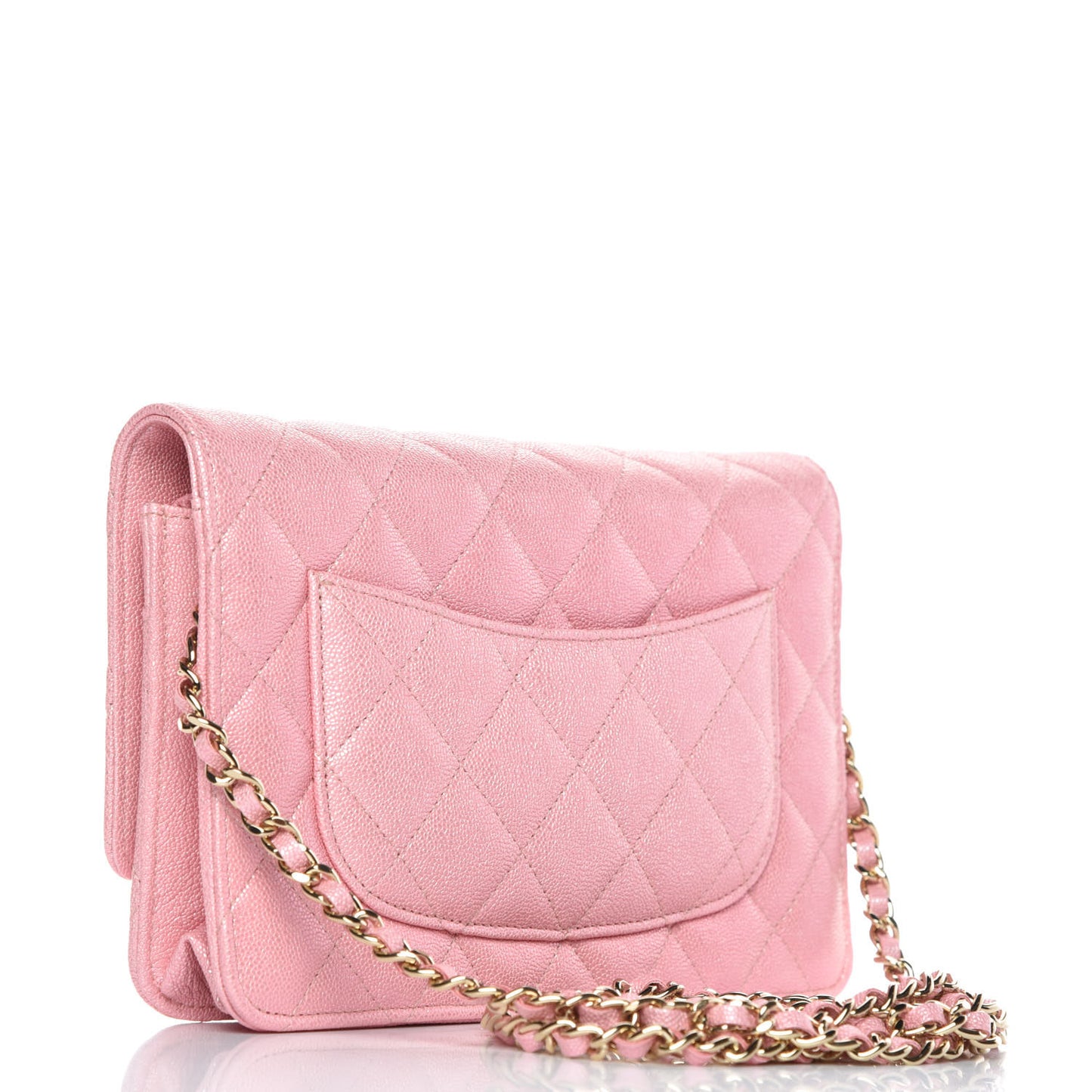 Iridescent Caviar Quilted Wallet on Chain WOC Rose Pink