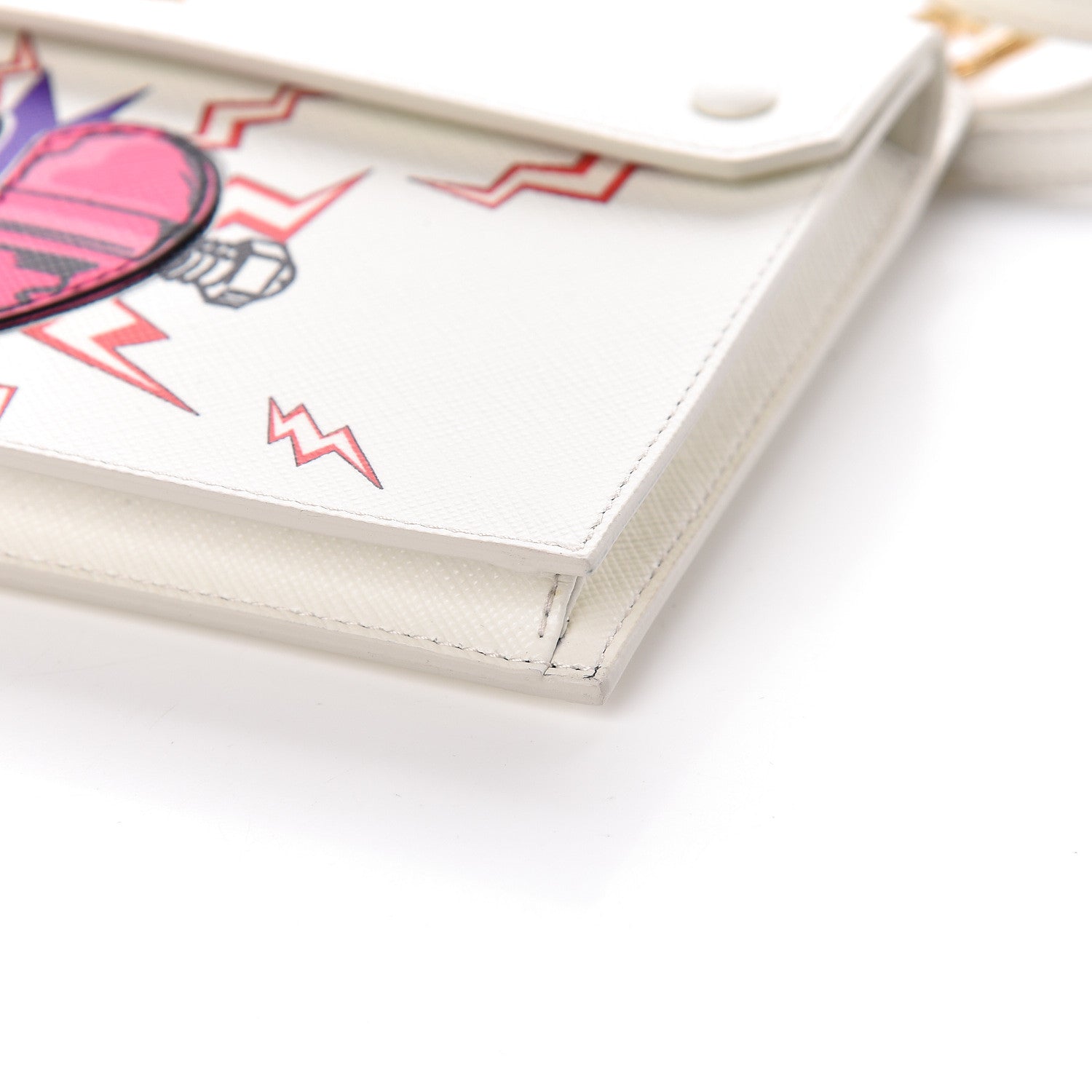 Prada X UNIVERSAL STUDIOS Saffiano Frankenstein Heart Top Handle Flap Bag White Fuxia 12 of 13