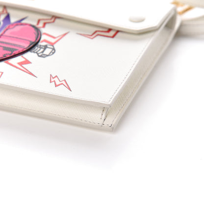 Prada X UNIVERSAL STUDIOS Saffiano Frankenstein Heart Top Handle Flap Bag White Fuxia 12 of 13