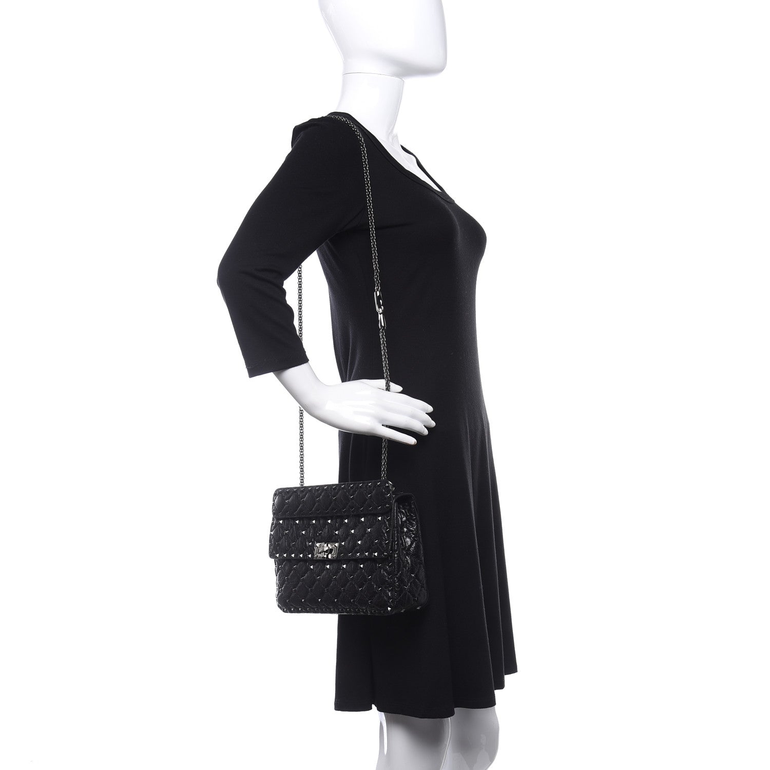 Valentino Garavani Craquele Nappa Medium Rockstud Spike Shoulder Bag Black 3 of 8