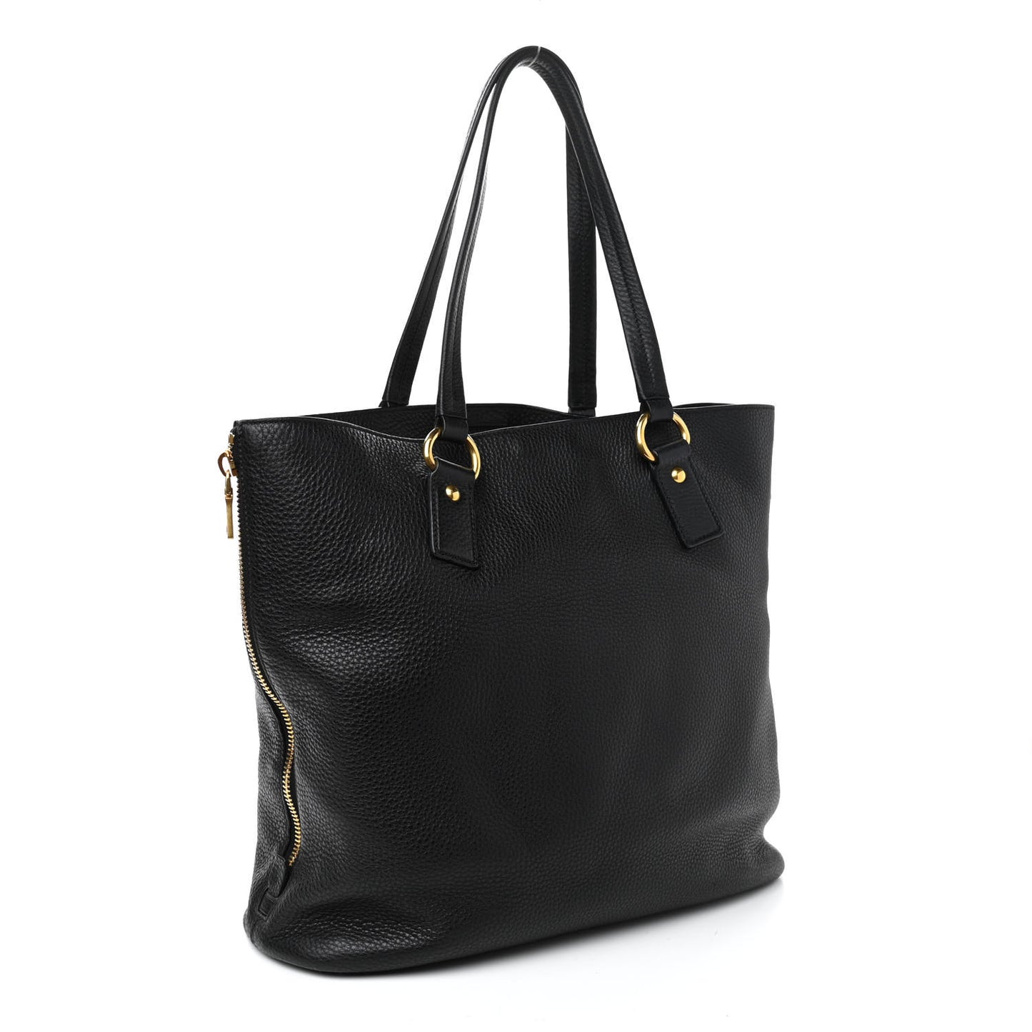 Vitello Daino Side Zip Tote Black