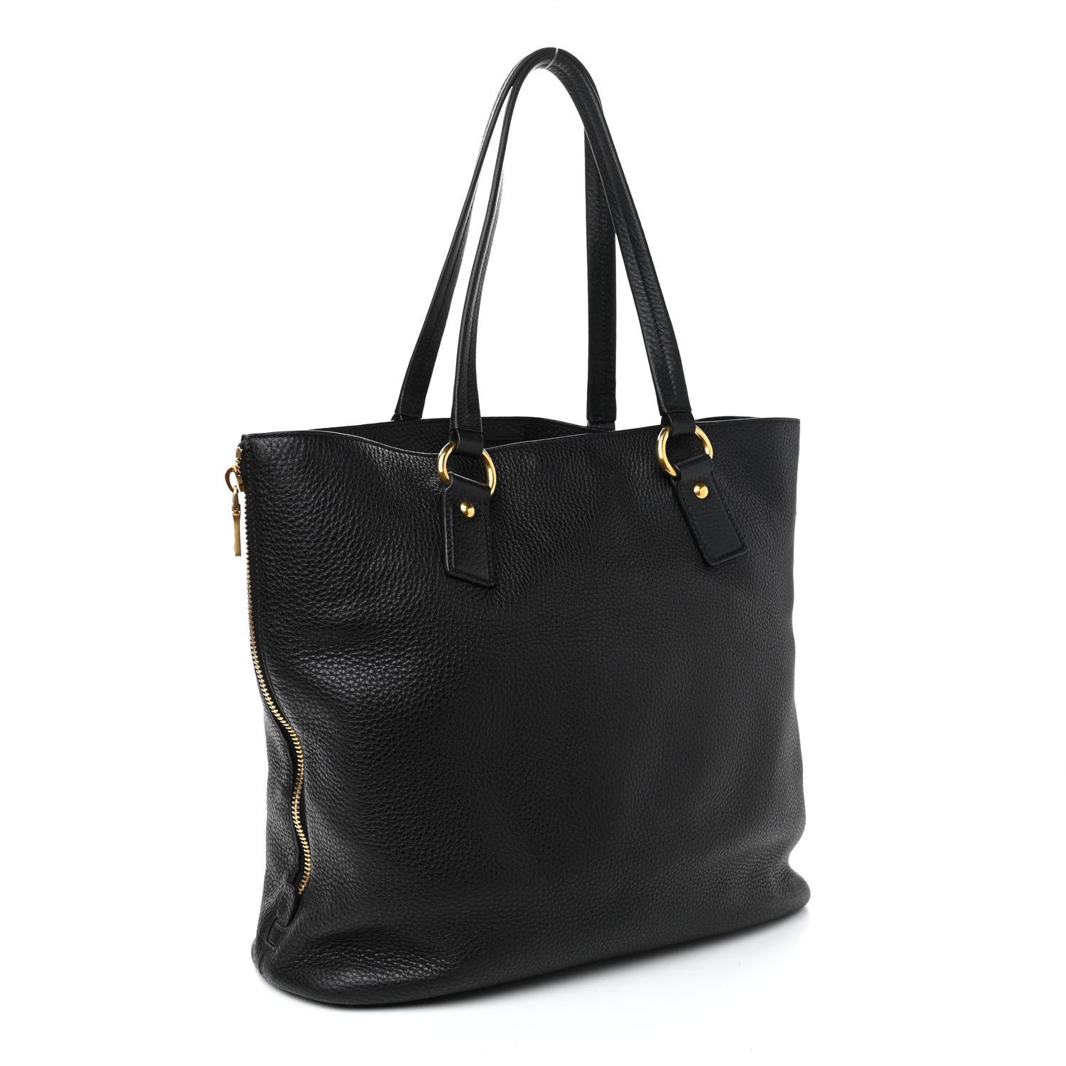 Prada Vitello Daino Side Zip Tote Black 2 of 12