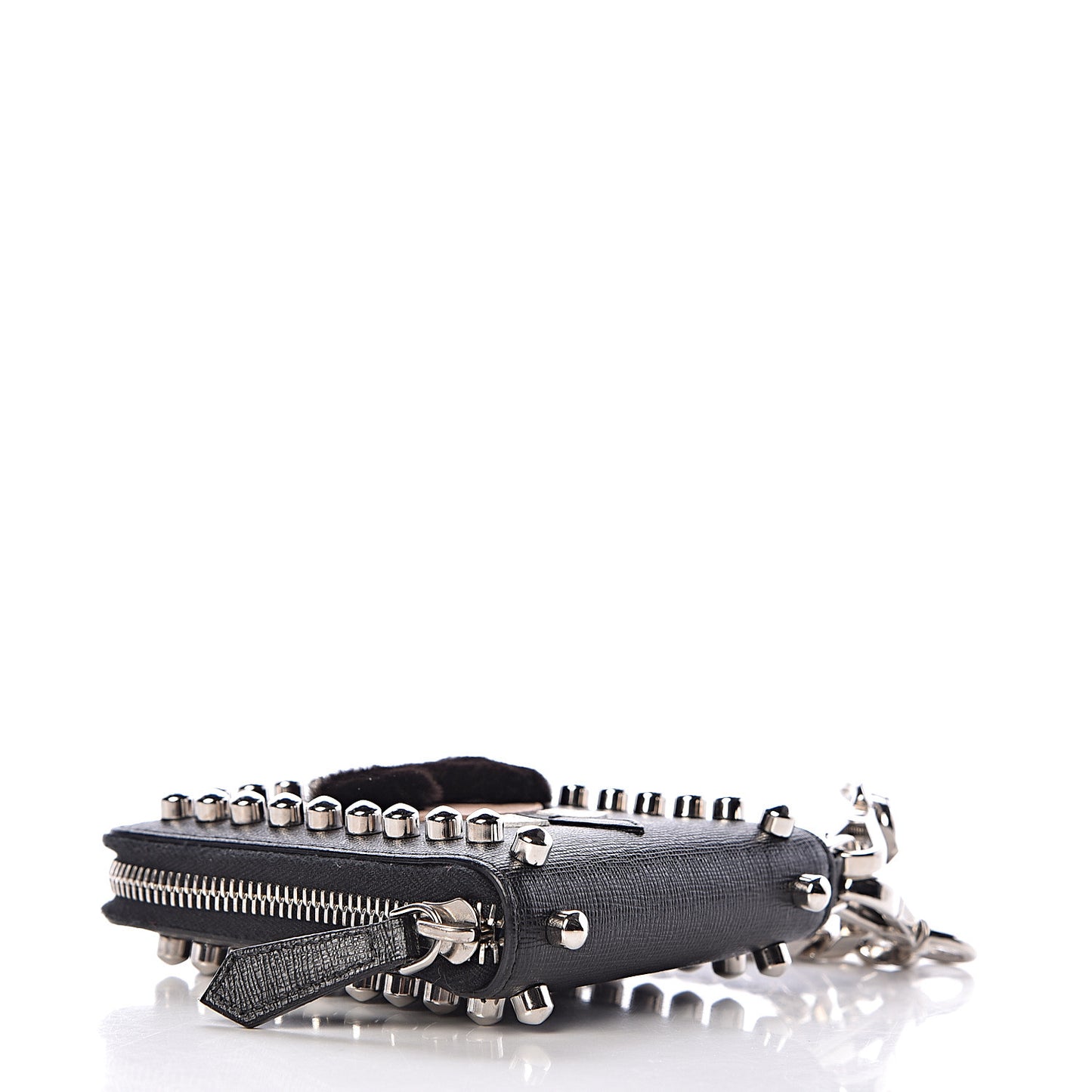 Vitello Elite Flamingo Mink Karlito Studded Zip Around Chain Wallet Black White Plaster