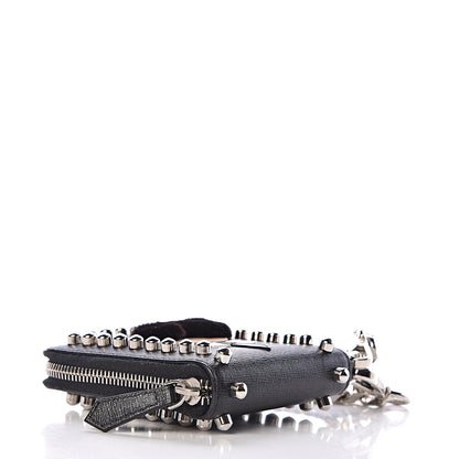 Fendi Vitello Elite Flamingo Mink Karlito Studded Zip Around Chain Wallet Black White Plaster 4 of 7