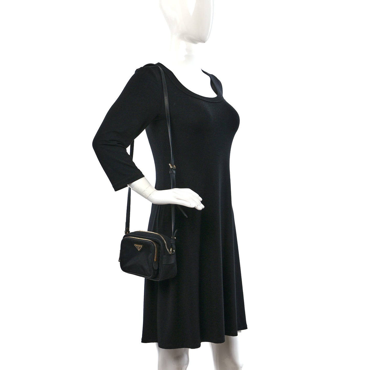 Nylon Saffiano Double Zip Camera Bag Black