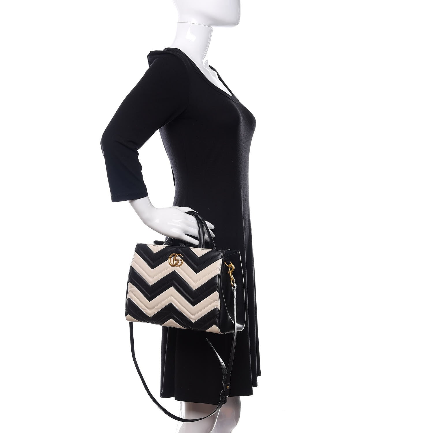 Gucci Calfskin Matelasse Small GG Marmont Tote Black White 3 of 12