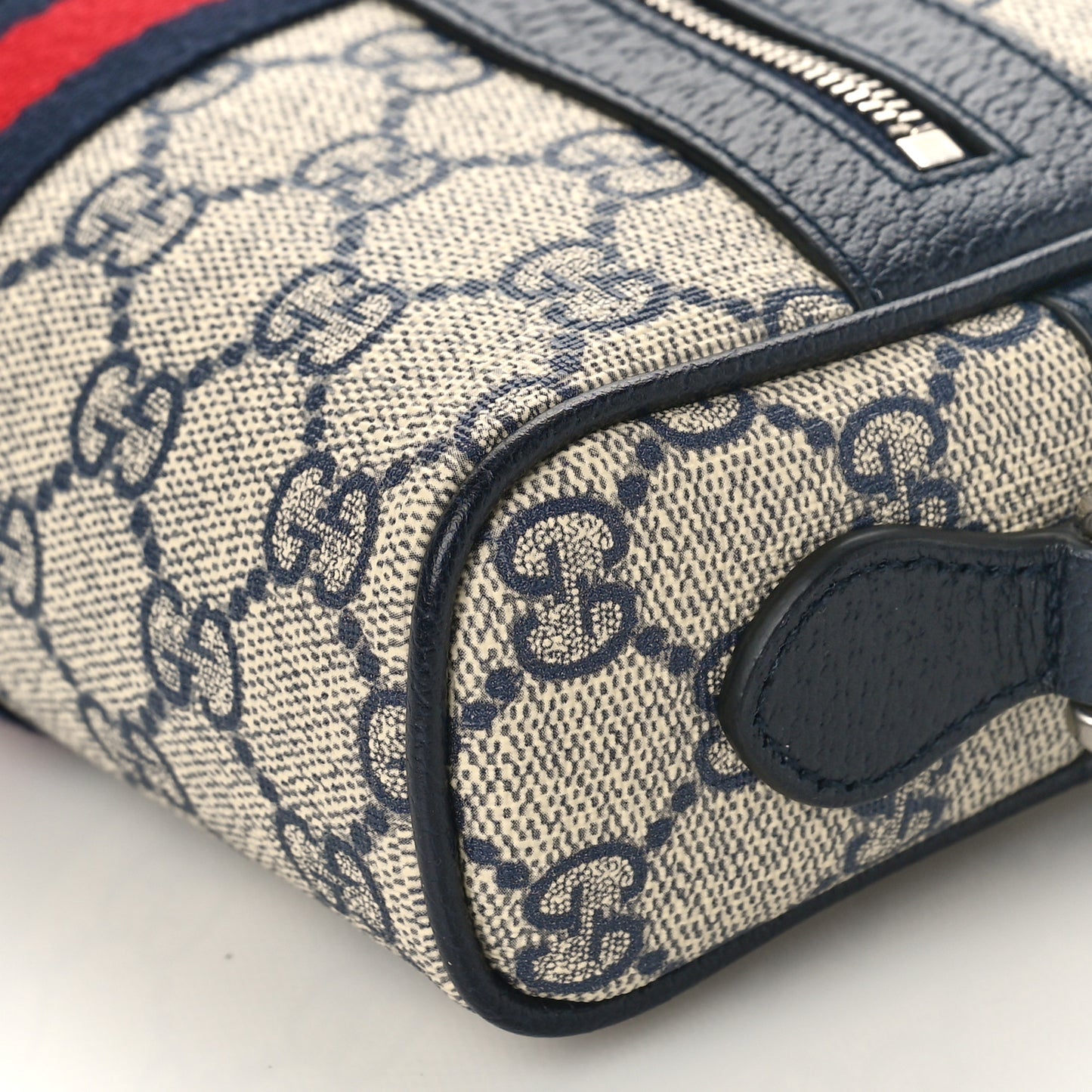 GG Supreme Monogram Textured Dollar Calfskin Web Mini Ophidia Shoulder Bag Beige Blue