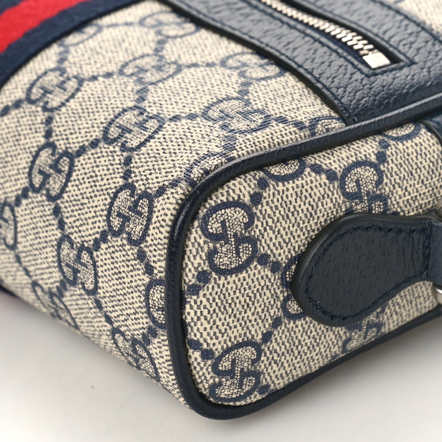 Gucci GG Supreme Monogram Textured Dollar Calfskin Web Mini Ophidia Shoulder Bag Beige Blue 8 of 8