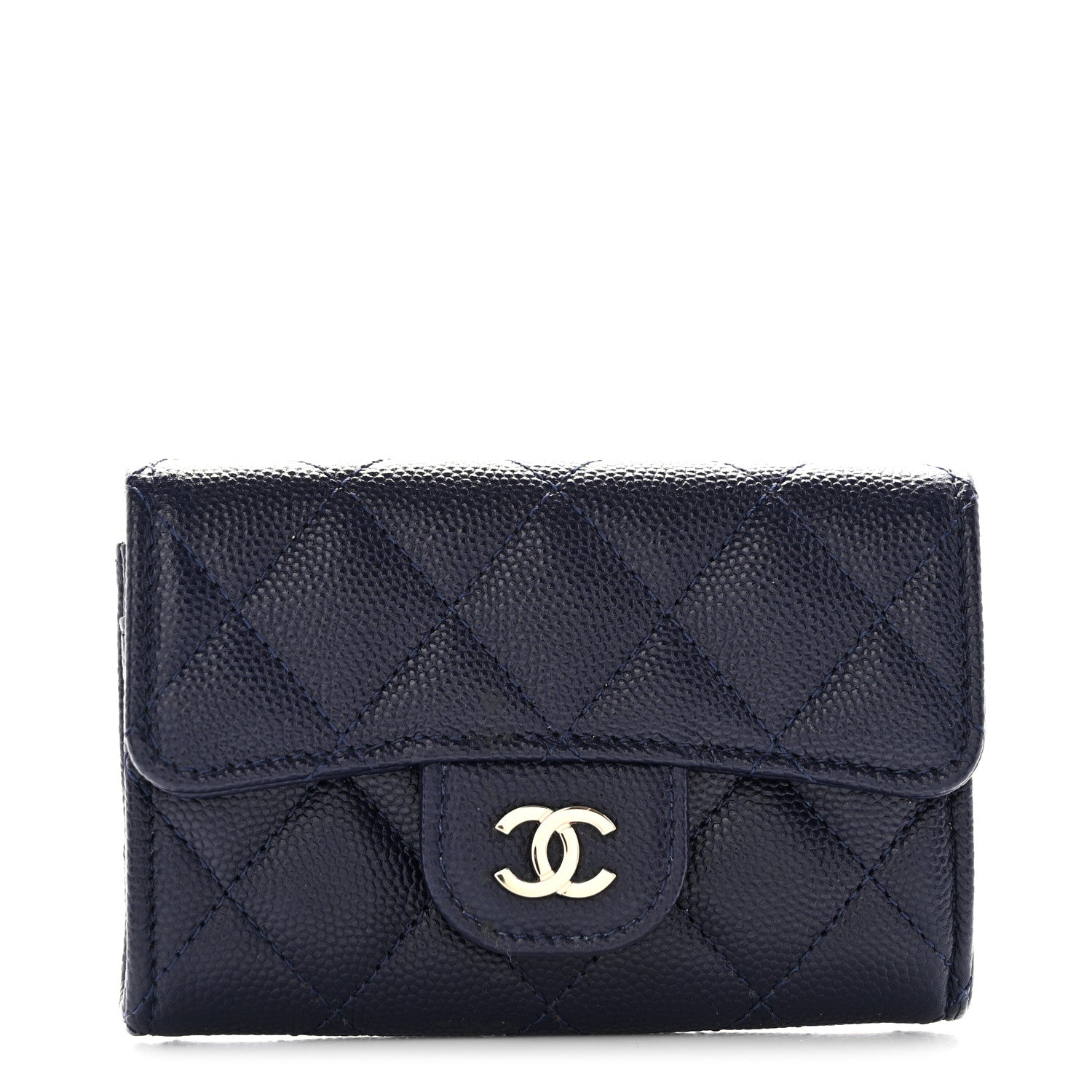 Chanel Caviar Quilted Flap Card Holder Wallet Navy Blue 1 of 9