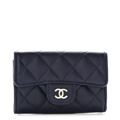 Chanel Caviar Quilted Flap Card Holder Wallet Navy Blue 1 of 9