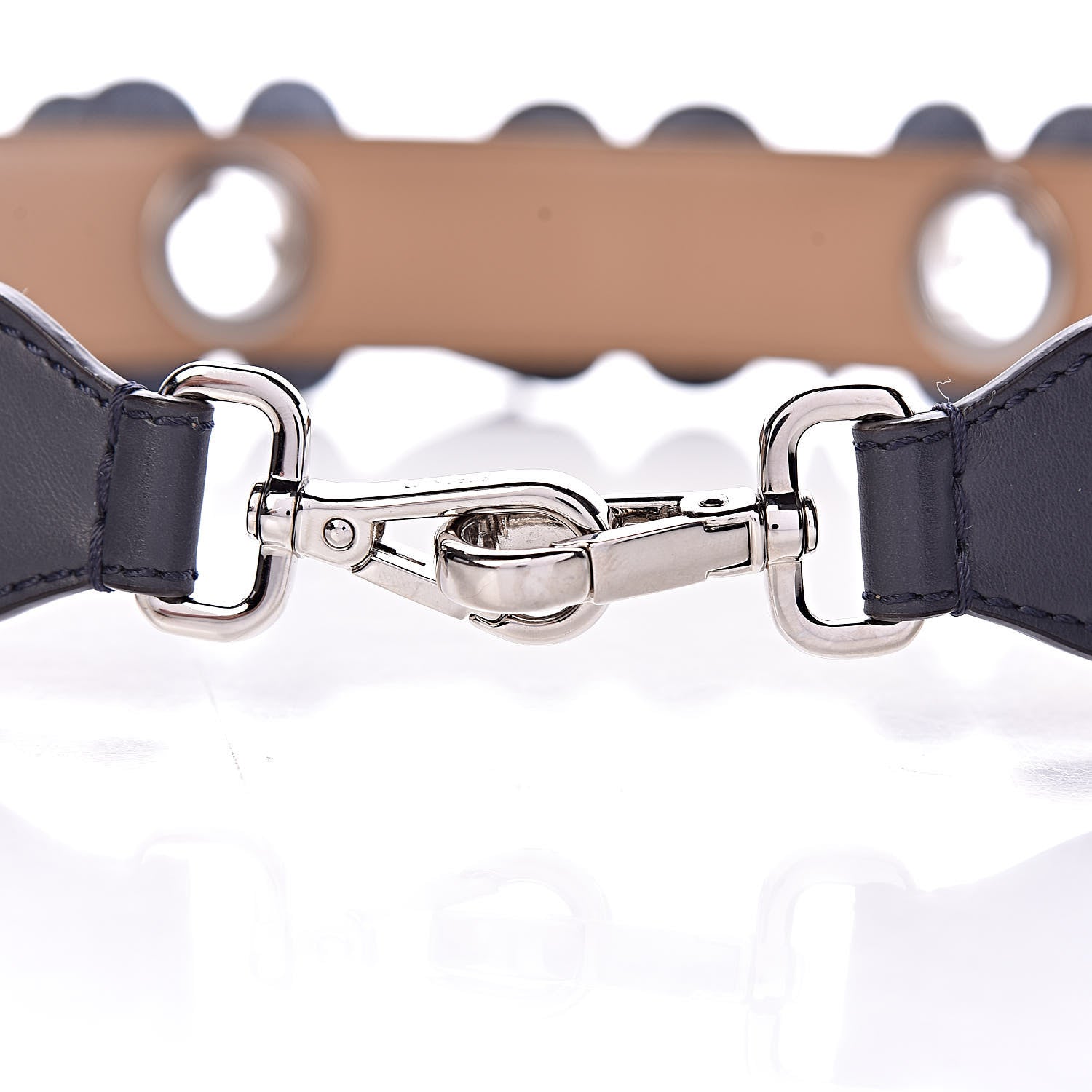Fendi Vitello Century Denim F is Fendi Bi-Color Floral Studded Strap You Blue Notte Cuoio 4 of 4