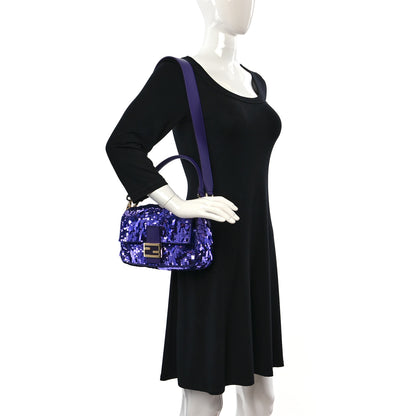 Fendi Sequin Paillettes Vitello Grace Sex and the City Baguette Viola Purple Rain 2 of 8