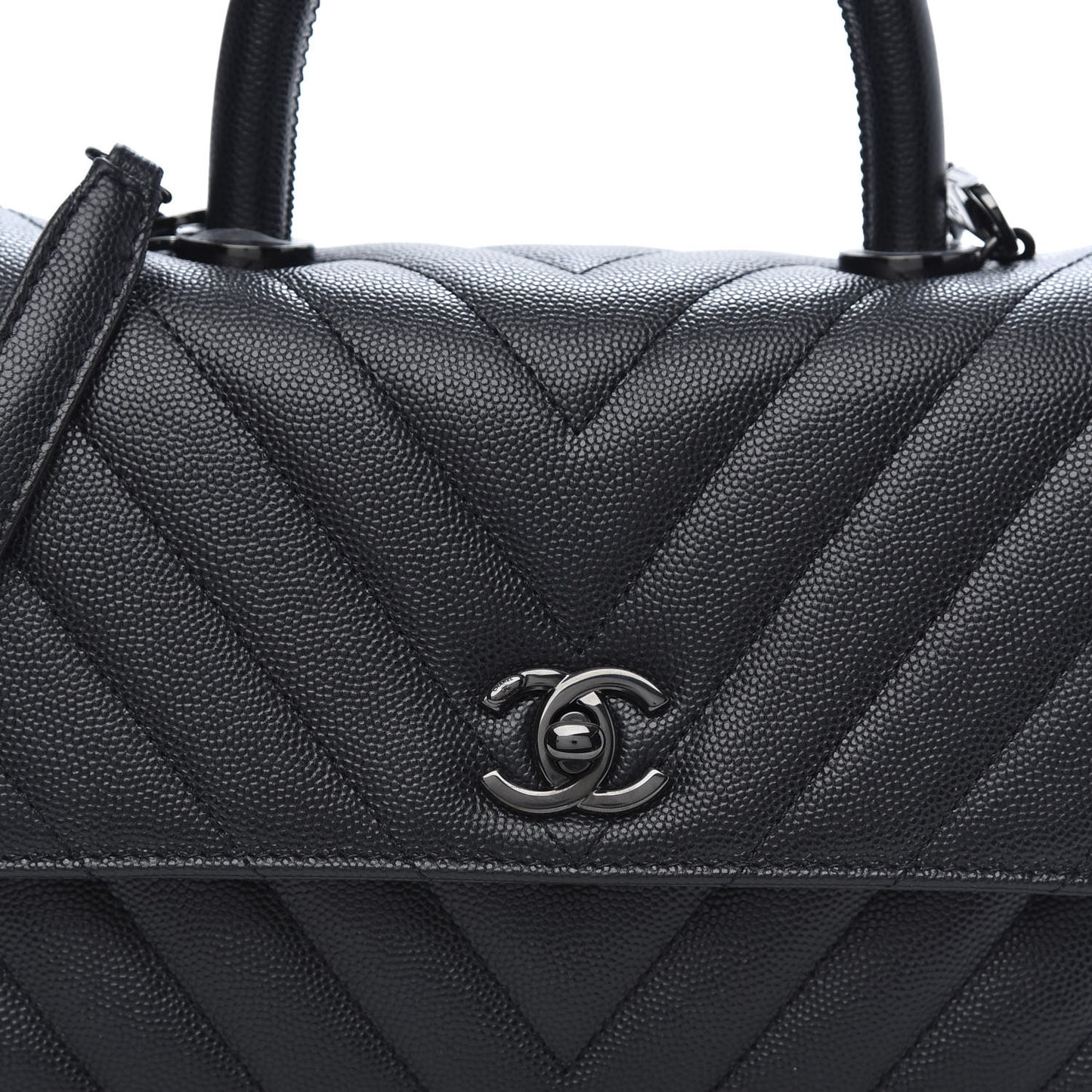Caviar Chevron Quilted Mini Coco Handle Flap So Black